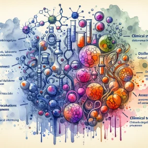 This watercolor-style illustration captures the intricate nature of biochemical processes and their impact on disease manifestation. From metabolic pathways to clinical toxicology, the image beautifully conveys the depth of understanding gained through the course 'MBsC A5: Chemical Pathology'.